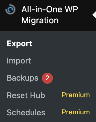  All-in-One WP Migration > Export